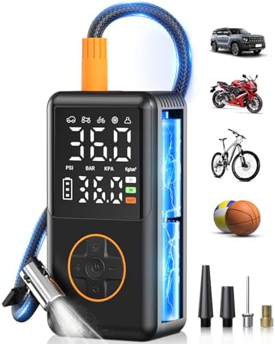 Tire Inflator Portable Air Compressor - 150 PSI Cordless Mini Bike Tire Pump, Air Pump for Car Motorcycle Bicycle Tires, Balls, with Pressure Gauge, LED Light