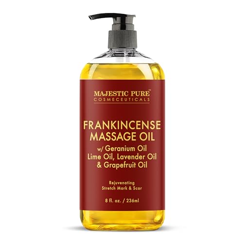 MAJESTIC PURE Frankincense Scar and Stretch Massage Oil for Massage Therapy- Invigorating, Refreshing, and Relaxing - Massage, Made with Natural Oils - for All Skin Types - Men and Women - 8 fl oz