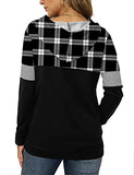 Angerella Black Buffalo Plaid Shirts for Women Christmas Sweatshirt Hoodies Long Sleeve Color Block Tops with Pockets XXL