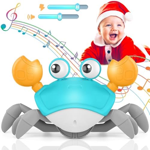 Crawling Crab Baby Toy, Upgraded Tummy Time Gifts for Newborn Babies 3-6 6-12 Month, Light-Up Walking Dancing Moving Crab with Music & Obstacle Avoidance, Rechargeable Sensory Development Toy (Green)