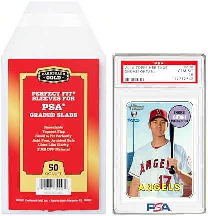 Cardboard Gold PSA Graded Card Sleeves - 50 Count Perfect Fit Resealable Sleeves for PSA Graded Baseball, Football, Gaming, Sports Cards - PSA Slab Sleeves Protector, Acid Free Card Slabs