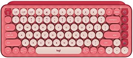 Logitech POP Keys Mechanical Wireless Keyboard with Customizable Emoji Keys, Durable Compact Design, Bluetooth or USB Connectivity, Multi-Device, OS Compatible - Heartbreaker Rose (Renewed)