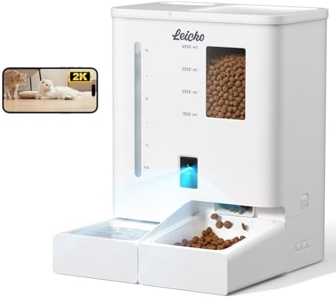 Automatic Cat Feeder with Camera,5G/2.4G WiFi Pet Feeder,2K HD Video and Night Vision,Easy APP Operation,Low Food and Food Clogging APP Tips,Water and Grain Large Capacity Feeder