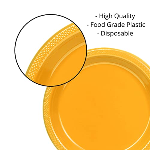 Exquisite 9 Inch. Dinner Plates Yellow Plastic Plates Disposable, 50 Count Yellow Plate Set, Disposable Plates For Party, Heavy Duty Plastic Plates Disposable, Plastic Plates For Party, Party Plates