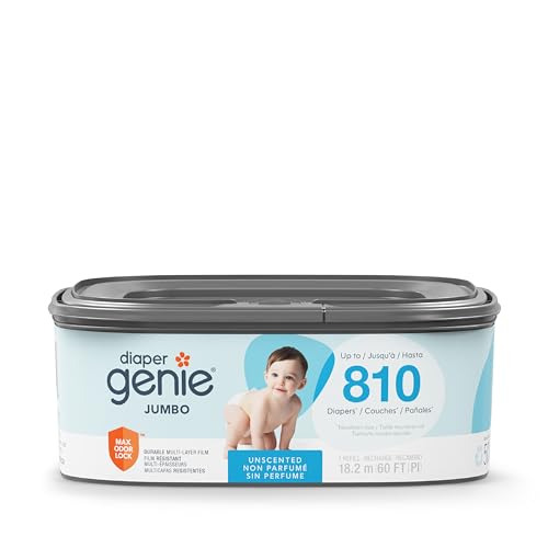 The Diaper Genie Jumbo Square Refill, with Continuous Film, can Hold up to 810 Newborn-Sized Diapers per Refill.