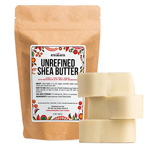 Raw Shea Butter - 100% Pure African Unrefined Shea Butter for Hair | Skin Moisturizer for Face and Body | Use for Soap Base, DIY Whipped Lotion, Lip Balm - 8 oz Block