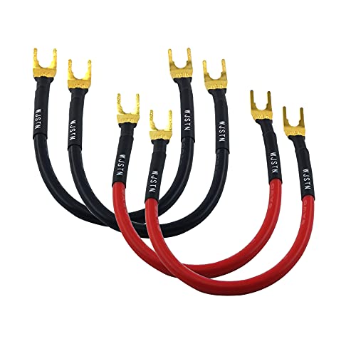 WJSTN Fork Spade Plug to Spade Plug Speaker Jumper Cable，8AWG Y Plug to Y Plug Cable, for DIY Home Theater, Speaker etc 8in/4-Pack