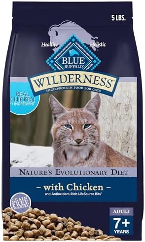 Blue Buffalo Wilderness Natural Mature Dry Cat Food for Cats 7+ Years, High-Protein and Grain-Free Diet, Supports Immune System Health and Energy to Stay Active, Chicken, 5-lb. Bag