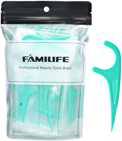 FAMILIFE Individually Wrapped Floss Picks, 100PCS Mint Dental Floss Cleaner, Tooth Picks Flossers with Portable Individual Packaging, Sticks Helps to Fight Tooth Decay and Keep Your Teeth Clean