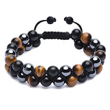 HASKARE Triple Protection Bracelet, Genuine Tigers Eye Black Obsidian and Hematite 8mm Beads Bracelet for Men Women, Crystal Jewelry Stone Bracelets Christmas Gifts for Men Bring Luck Prosperity