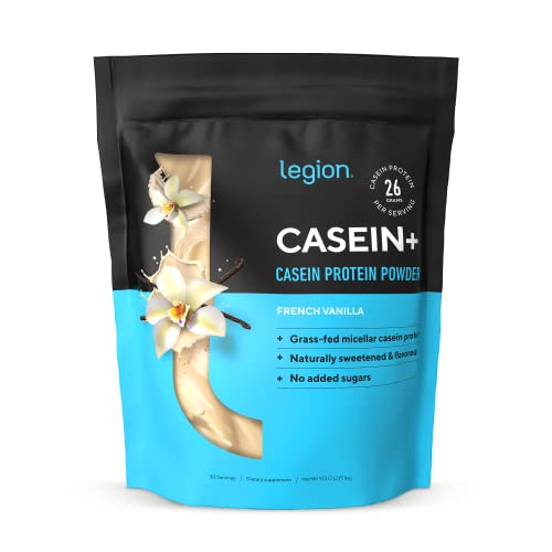 LEGION Casein+ Casein Protein Powder (French Vanilla) - Slow-Release Micellar Casein Protein Powder - Non-GMO, Gluten-Free & Naturally Sweetened Casein Powder from Grass-Fed Cows (30 Servings)