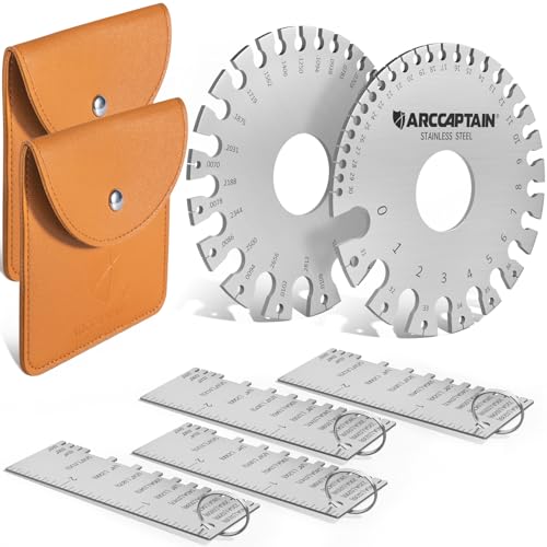 ARCCAPTAIN Wire Gauge Measuring Tool & Metal Gauge Thickness Tool, 2 Sets, Stainless Steel Metal Sheets Welding Material Thickness Gauge Standard Dual-Sided Round Wire Gauge