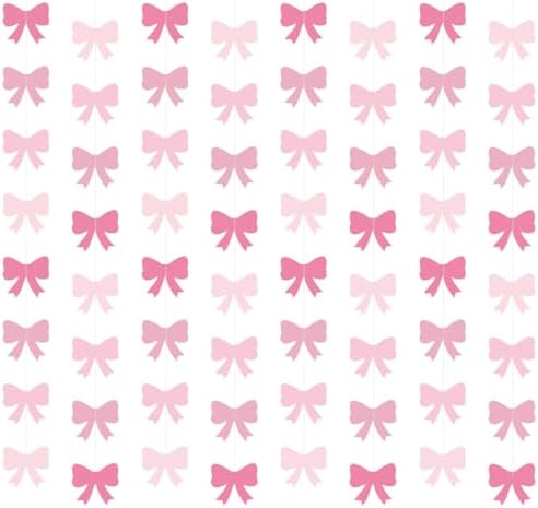8Pcs Pink Bow Hanging Banners Party Decorations,Bow Birthday Decorations Girl Bow Theme Birthday Party Decor Bow Garland for Girl Birthday Bachelorette Baby Shower Bridal Shower Party Supplies