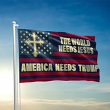 Generic Patriogee The World Needs Jesus America Needs Trump Flag Grommet Flag 3x5 Double Sided Outdoor for Flagpole, Trump US American Patriotic Banner Decoration Flag, Trump 2024 Flag