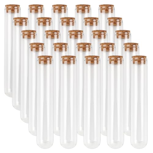 DEPEPE 25pcs 45ml Glass Test Tubes 25 x 140mm with Cork Stoppers for Bath Salt Candy Storage Science Lab Party