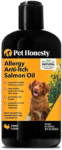 Pet Honesty Dog Allergy Relief Salmon Oil for Seasonal Itch Relief for Dogs, Omega-3 for Dogs, Dog Skin and Coat Supplement, May Reduce Shedding & Itching, Joint, Brain & Heart Health (16 oz)