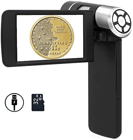 Andonstar AD203 Handheld Digital Microscope, 1080P FHD Portable Pocket Microscope, USB Microscope Camera for Kids Adults, 4'' Rotatable Screen, Coin Electronic Magnifier, Windows Compatible, 32GB