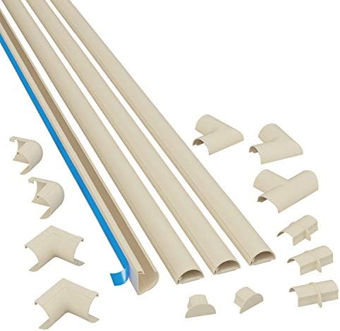 D-Line 13.12ft Cord Hider Kit, Patented Cable Cover, Hide Wires on Wall, Channel for TV Mount Cords, Raceway Wire Hiders, Paintable, Adhesive, Half Round, 4X 0.78in W x 0.39in H x 39in Lengths, Beige