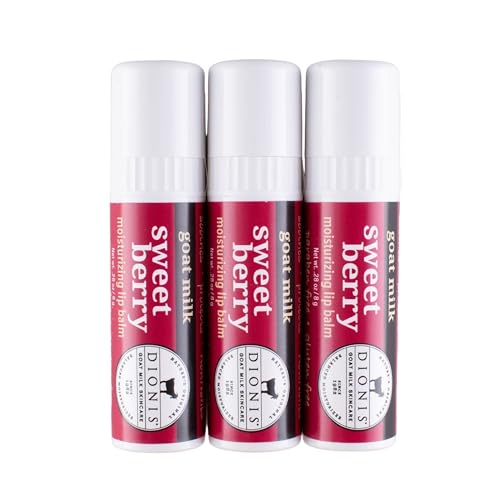 Dionis Goat Milk Skincare Sweet Berry Holiday Lip Balm Gift Set - Beeswax, Shea Butter & Coconut Oil Lip Care Products Made in The USA - Cruelty Free Lip Moisturizer for Chapped Lips, 0.28oz 3 Pack
