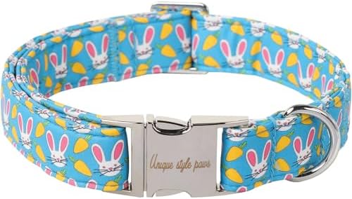 Unique style paws Dog Collar Metal Buckle Collar for Easter Gift Pink Ear Rabbit Carrot Durable Cotton Collar for Small Medium Large Boys Girls Dogs