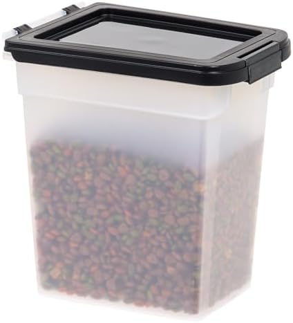 IRIS USA Dog Food Storage Container, 10 Pound, Airtight Seal and Buckle, Easy 1 Hand Opening Hinged Lid, Versatile, Space Saving Compact Size, Pearl/Black