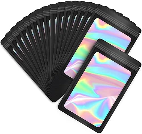 100-Pack 6×9 Inch Mylar Bags Holographic Resealable Sealable Packaging Zip Bag Small Bussiness Jewelry Candy Sample Food Packing Supplies,Black