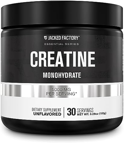 Jacked Factory Creatine Monohydrate Powder 150g - Creatine Supplement for Muscle Growth, Increased Strength, Enhanced Energy Output and Improved Athletic Performance 30 Servings, Unflavored