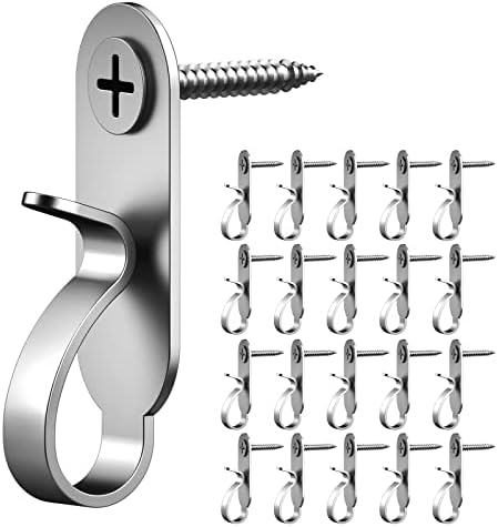 String Lights Hanger Hooks, Stainless Steel Lights Clips, Outdoor Screw Hooks for Christmas Party Easy Release Wire and Fairy Led Lights, 20 Packs