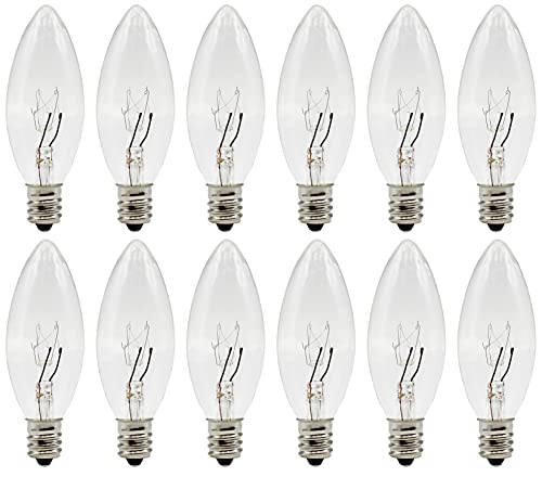 CREATIVE HOBBIES Replacement Light Bulbs for Electric Candle Lamps, Window Candles, & Chandeliers - 7 Watt Candelabra (E12), Clear, Steady Burning, 120v 7w Bulb - Pack of 12