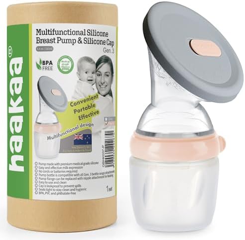 haakaa Gen.3 Manual Breast Pump with Silicone Lid Multifuctional Silicone Breast Pump Breast Milk Collector Breast Milk Catcher Breast Milk Saver Breastfeeding Essentials,BPA Free (5.4oz/160ml, Peach)
