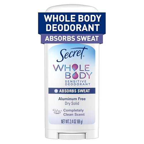 Secret Whole Body Deodorant Dry Feel Stick + Absorbs Sweat for Women, Completely Clean Scent, Aluminum Free Deodorant Stick, 72 HR Odor Protection, 2.4 oz