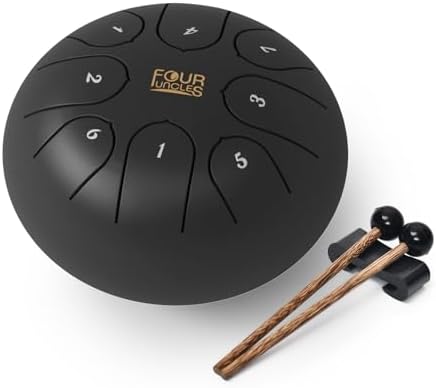 FOUR UNCLES Rain Drum For Outside, Steel Tongue Drum 8 Notes 6 Inch Hand Pan Drums with Travel Bag Sticks Music Book Mallets, C Major Musical Instruments for Entertainment Meditation Yoga Zen Gifts