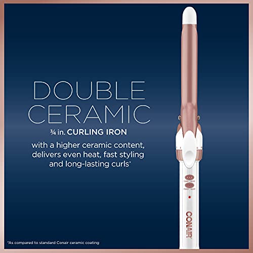 Conair Double Ceramic 3/4-Inch Curling Iron, ¾-inch barrel produces tight curls – for use on short to medium hair