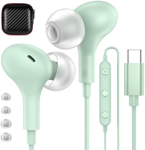 APETOO USB C Headphones for iPhone 16/16 Pro/15 Plus/iPad 10 Wired Earphones for Samsung S24 S23 S22 S21 FE Ultra Noise Isolation in-Ear Type C Earbuds with Microphone for Pixel 9/8/7/6 Oneplus 13/12