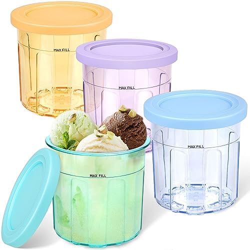 16oz ice cream Containers Replacement for Ninja Creami Pints and Lids - 4 Pack, Compatible with NC301 NC300 NC299AMZ Series Ice Cream Makers, Airtight, Leak Proof & Dishwasher Safe