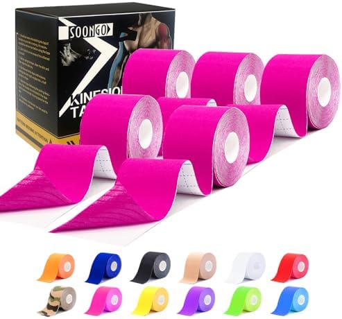 SOON GO Kinesiology Tape Pro 5 Rolls, 2 Inch High Elasticity Sports Tape Therapeutic Pain Relief–Physio Tape for Muscle Recovery & Joint Support, Waterproof & Hypoallergenic & Breathable–Pink