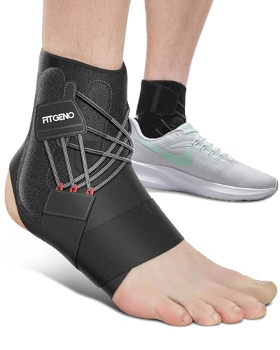 Fit Geno Ankle Brace for Sprained Ankles - Adjustable Breathable Support with Quick-Release Straps for Pain Relief and Swelling Reduction for Men and Women (Right M/L, Ankle size 9''-9.8'')