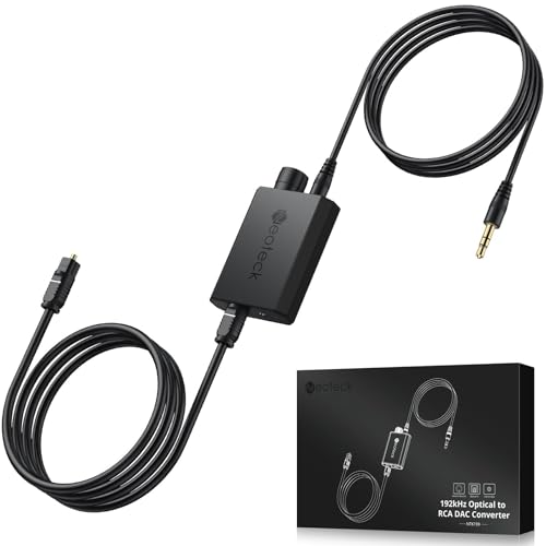 Neoteck 192kHz Digital to Analog Converter with Volume Adjustment,Optical to 3.5mm Converter with Built-in Amplifier Chipset DAC Converter Compatible for 3.5mm Headphones, Computer Speaker and etc.