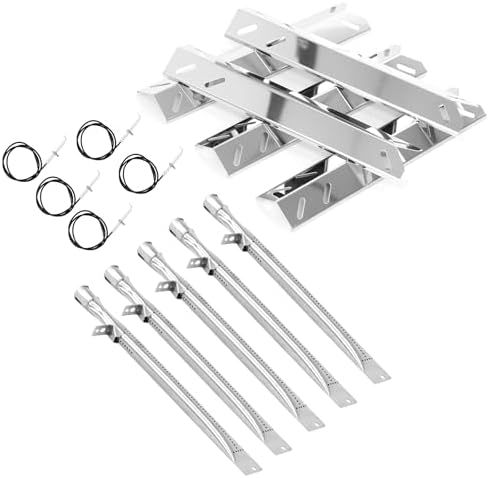 Heat Plate and Burner Kit for Cuisinart GAS2456AS,GAS2556AS,GAS1456ASO,GAS1456BSO,GAS9456AS, GAS9556AS, GAS2420AS，Stainless Steel Grill Replacement Parts for Cuisinart 5 Burner Gas Grill