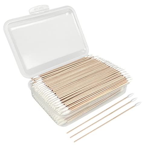6 Inch Pointed Tips Cotton Swabs - Long Wooden Stick Cotton Buds Pointed Cotton Swabs With Case - Cotton Tipped Applicators For Makeup, Cleaning Gun, Electronics, Hard To Reach Area(400 count)