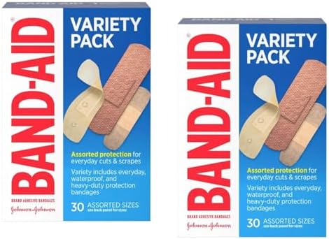 Johnson & Johnson Band-Aid Adhesive Bandages Variety Pack, Assorted Protection for Everyday Cuts & Scrapes, includes Everyday, Waterproof, and Heavy Duty, 30 Count (Pack of 2), Beige