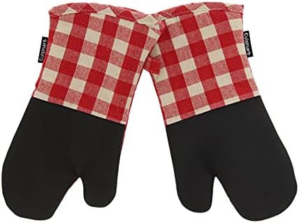 Cuisinart Buffalo Check Oven Mitts - 2 Pack, Red and Ivory Plaid Design - Handle Hot Kitchen Items Safely - Non-Slip Grip Oven Gloves with Insulated Deep Pockets and Hanging Loop