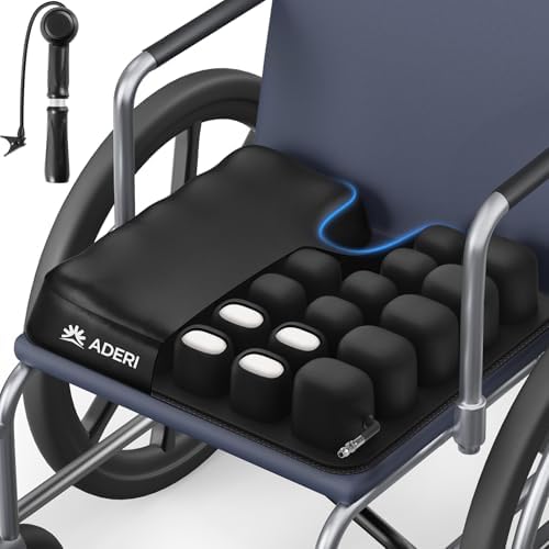 Airbag Wheelchair Cushion with Ventilation Channels for Pressure Sore & Ulcer, U-Shaped Inflatable Pressure Relief Seat Cushion for Tailbone, Back Pain Relief, Waterproof Fabric & Anti-Slip Base