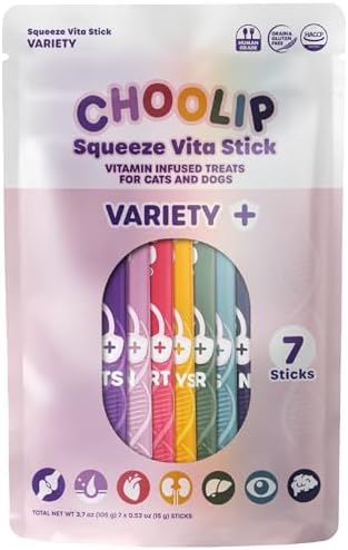 Squeeze Vita Stick Lickable Treats for Dogs & Cats. 7 Variety Support Sticks with Essential multivitamins. Soft and Tasty Paste for All Life Stages