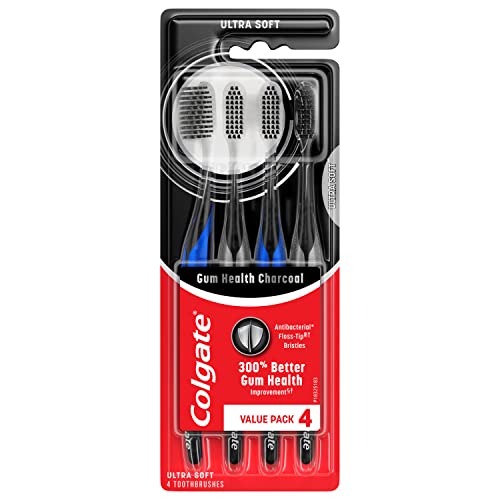 Colgate Gum Health Charcoal Adult Manual Toothbrush, Ultra Soft, 4 Count (Pack of 1)
