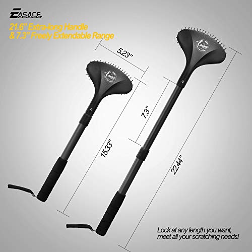 EASACE Telescopic Back Scratcher with Long Handle 21.5 Inch Adjustable Backscratchers Telescoping for Women Men Pregnant Extendable Head Body Scratcher Retractable Over-Sized Bristled Scratcher（Black）