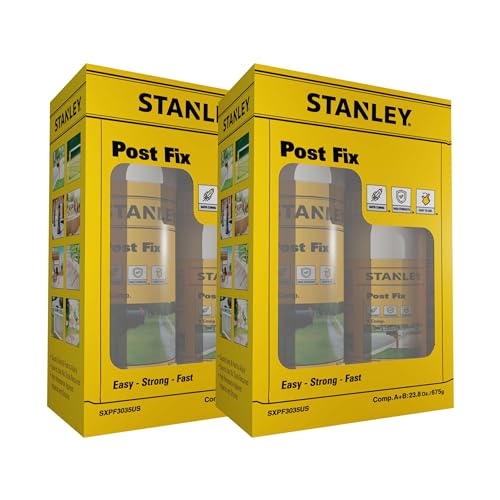 Stanley Fence Post Mix 2X(Component A) 12,7 fl oz and (Component B) 10,1 fl oz, Concrete Alternative Expanding Foam for Fence Post and Fast Setting Easy Installation, 2 Bottle 2 Pack