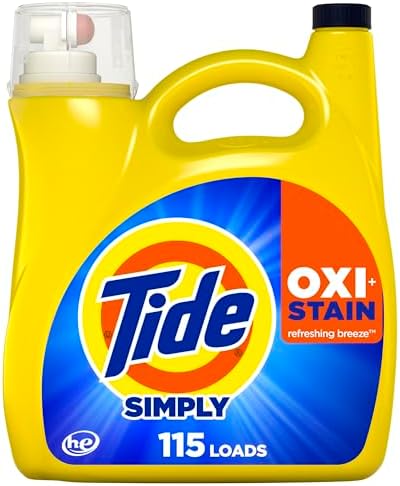 Tide Simply Oxi Boost + Ultra Stain Release, 162 fl oz, 115 Loads, Tough on Stains, Whitens, Brightens, Refreshing Breeze Scent