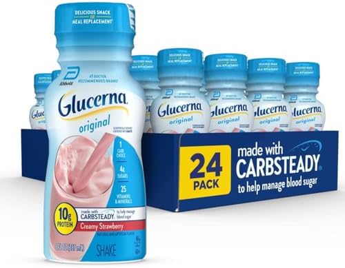Glucerna Original Nutritional Shake, Diabetic Drink to Support Blood Sugar Management, 10g Protein, 180 Calories, Creamy Strawberry, 8-fl-oz Bottle, 24 Count