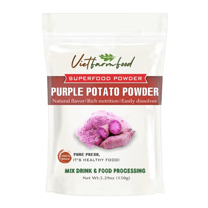 PURPLE POTATO POWDER 5.29 Oz (150g) VIETFARMFOOD: Freeze-Dried Extracted From 100% Pure, Sugar-Free. Used To Mix Mixed Drinks Fresh Fruit Juice, Smoothies, Cocktails, Milk, Seasoning For Cooking...